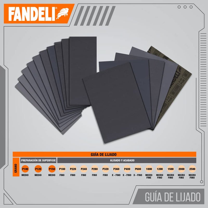 Fandeli | Waterproof Sandpaper | Assortment of Grits from 120 to 2500 | 36 Sheets 23 x 9,3 cm | for Car Polishing, Wood Furniture Sanding and Metal Sanding | Water Resistant - Image 4